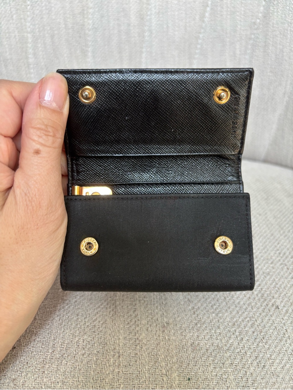 PRADA Logo Black Nylon and Saffiano Leather Key Wallet - Picture 3 of 11